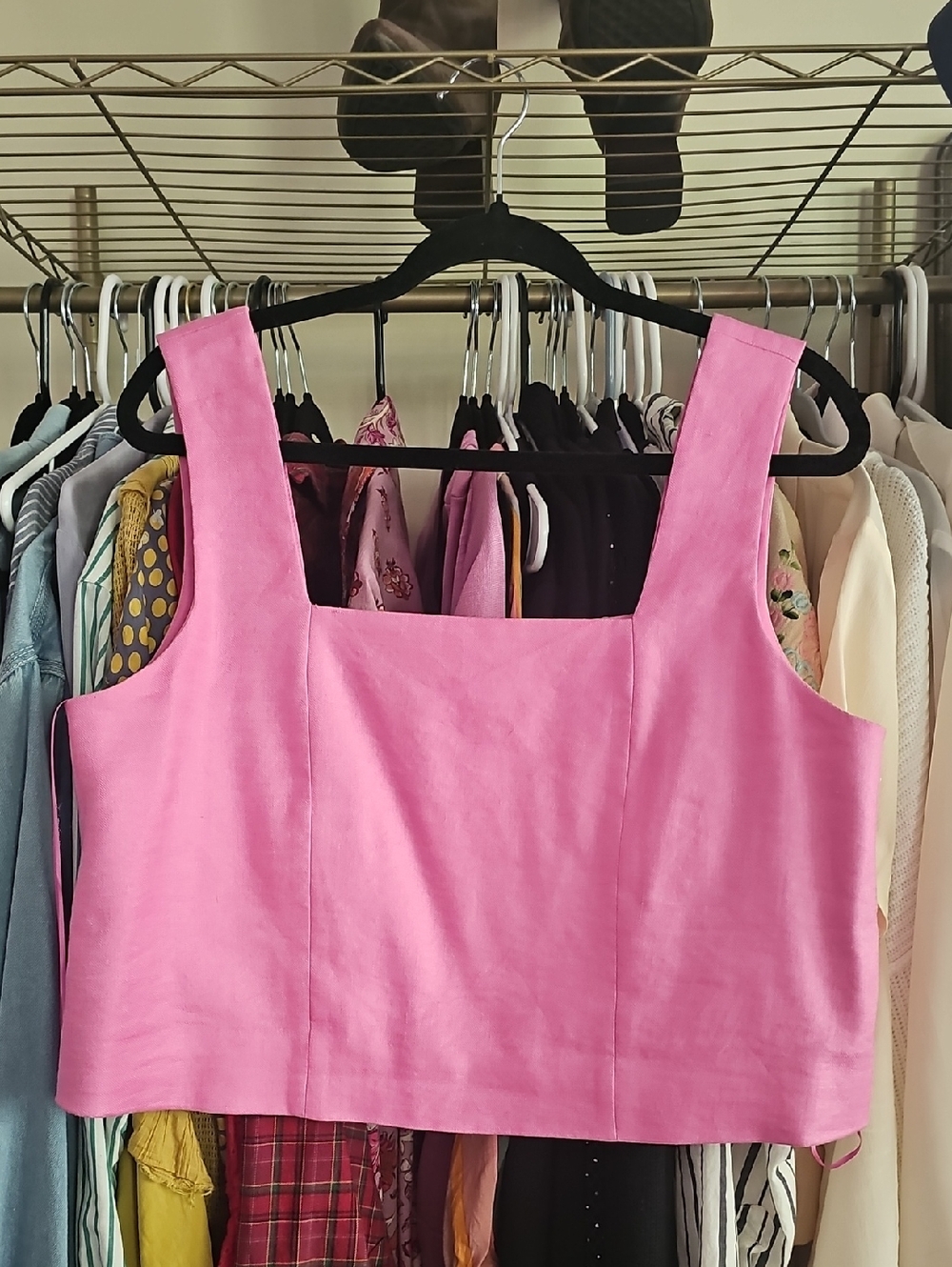 Elie Tahari Pink Square-Neck Crop Top